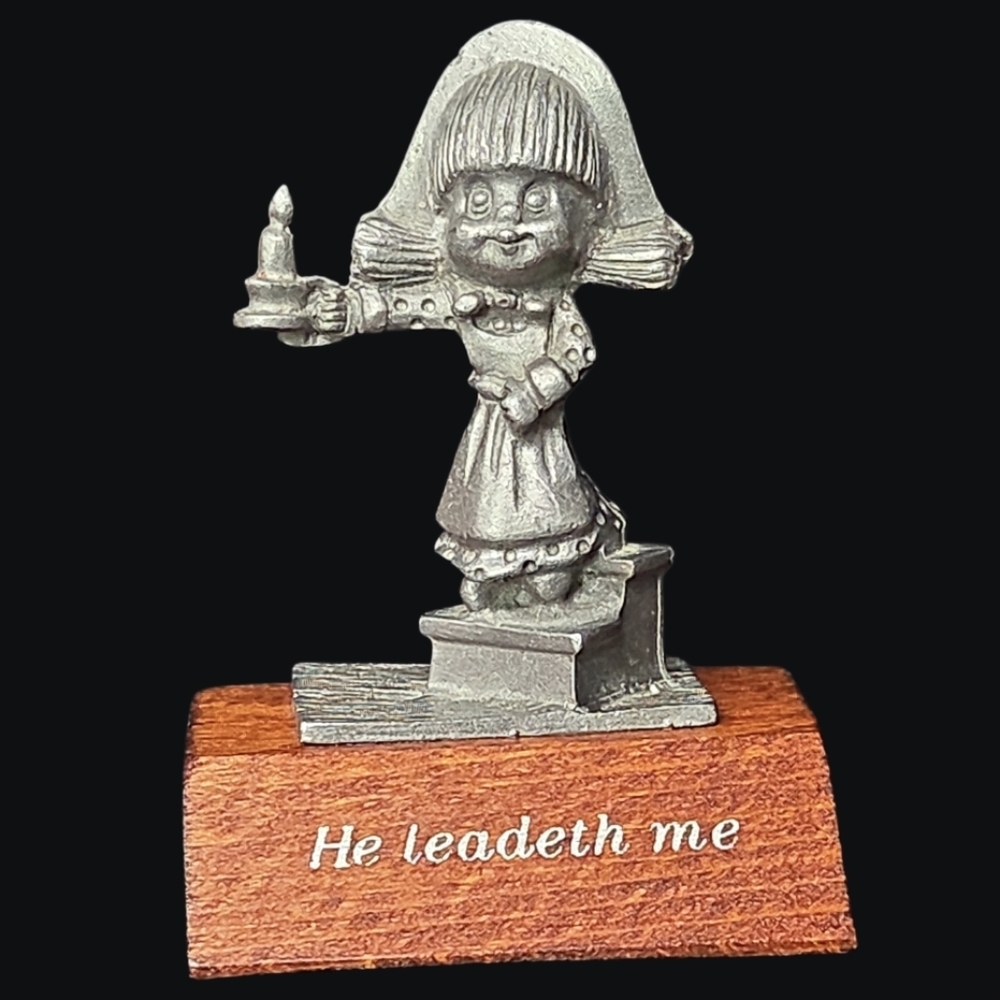 1982 Paula's Collectibles Charming Pewter Figurine on Wooden Base #34